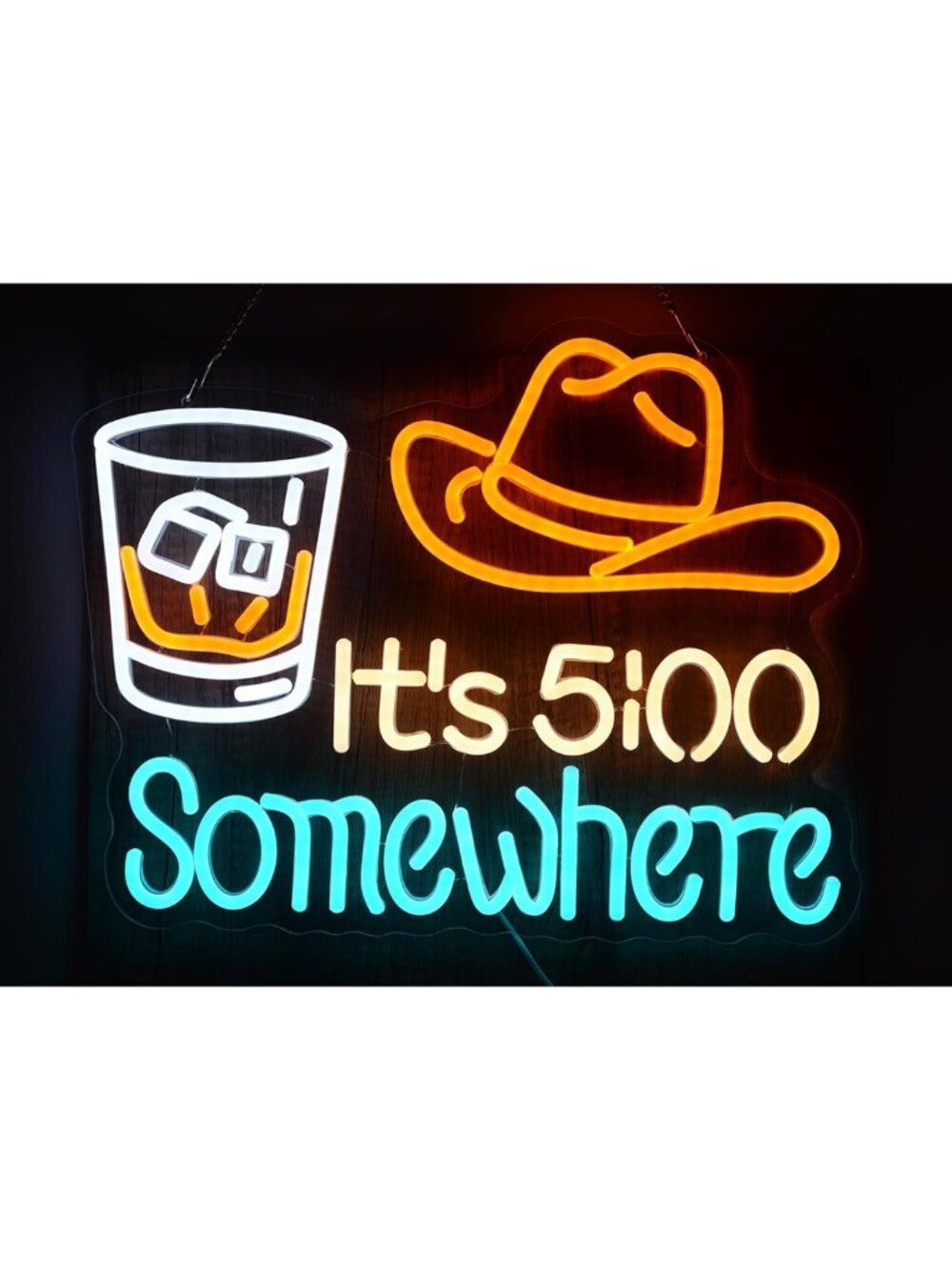 5 O'clock Somewhere LED Neon Sign - Cowboy Whiskey Light, 15.7x12.5" Decor